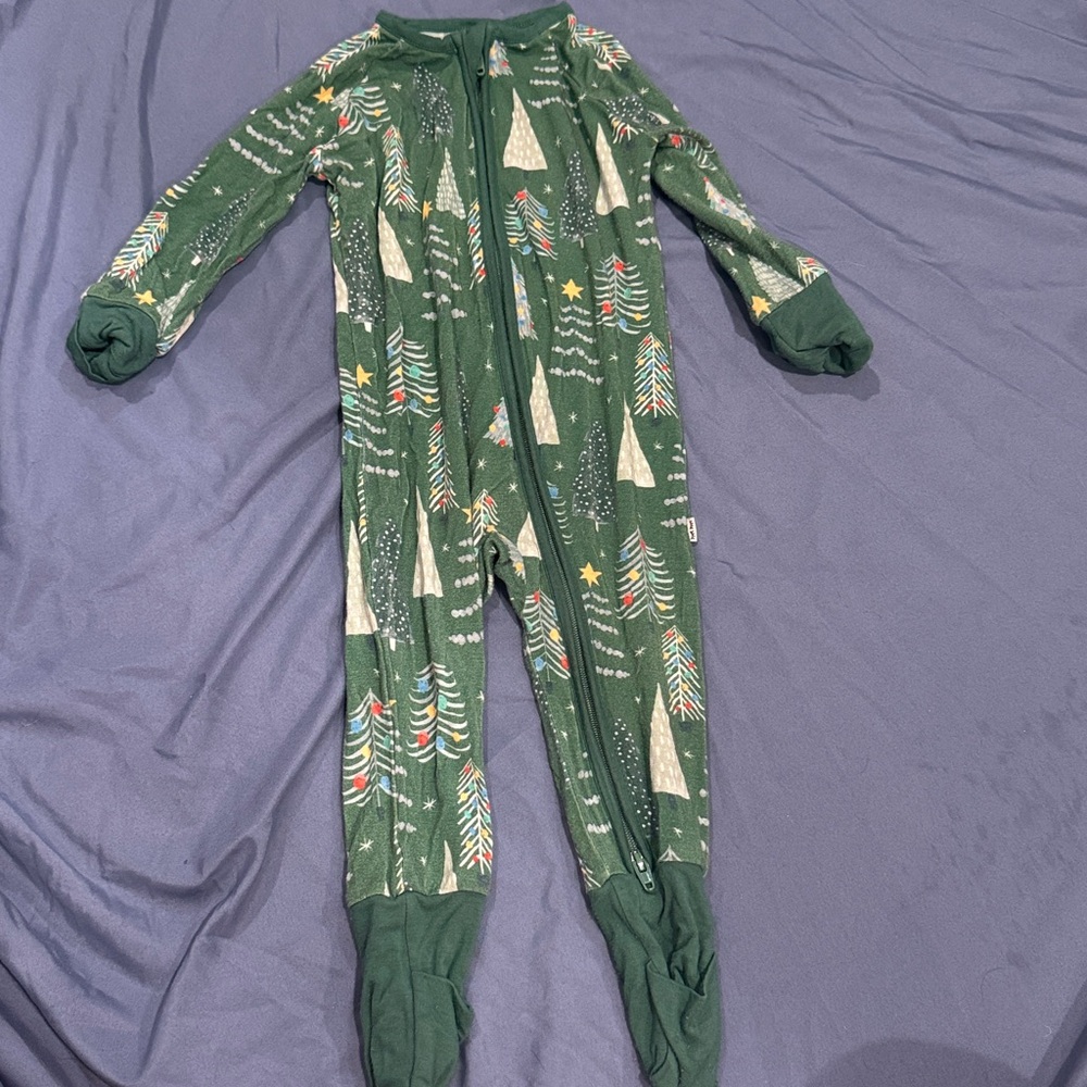 Little Sleepies Green Pajama Set with Tree Pattern